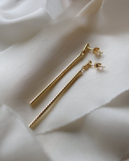 9ct gold textured baton dangle earrings