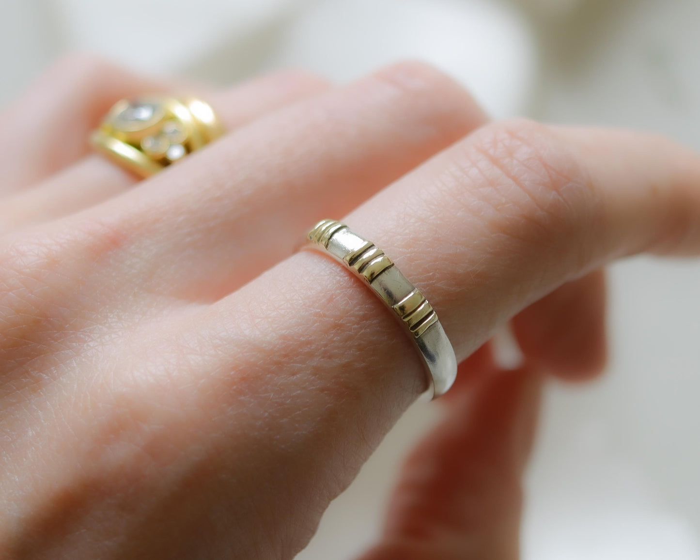 Sterling silver and 14ct yellow gold band UK S 1/2