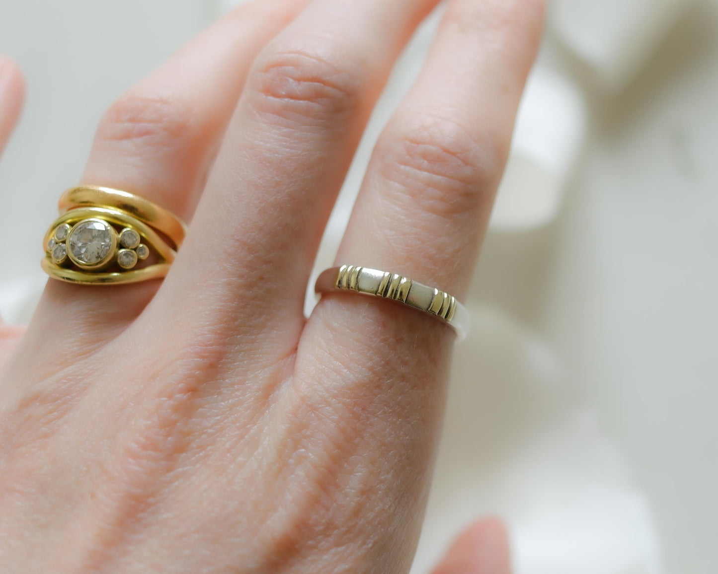Sterling silver and 14ct yellow gold band UK S 1/2
