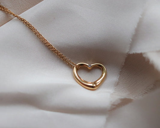 Tiffany & Co. Elsa Peretti 18ct Yellow Gold Open Heart Diamond Necklace – 16″ circa 1998