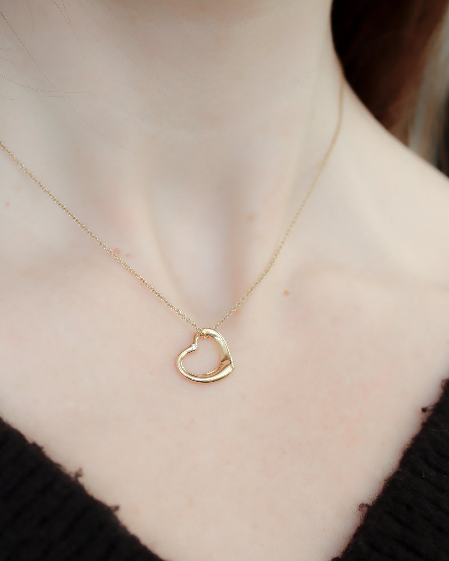 Tiffany & Co. Elsa Peretti 18ct Yellow Gold Open Heart Diamond Necklace – 16″ circa 1998