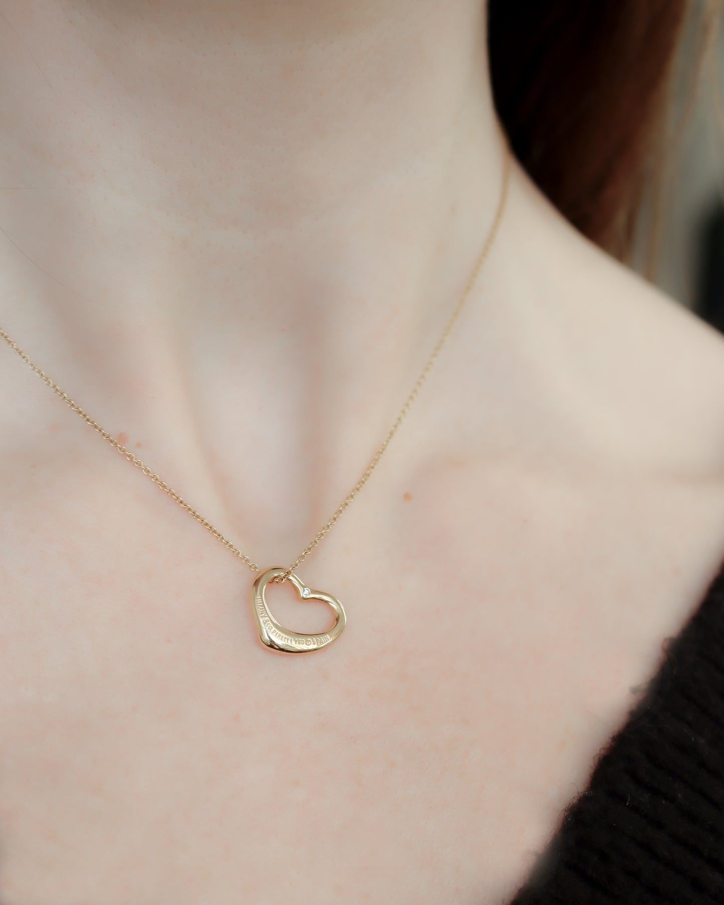 Tiffany & Co. Elsa Peretti 18ct Yellow Gold Open Heart Diamond Necklace – 16″ circa 1998