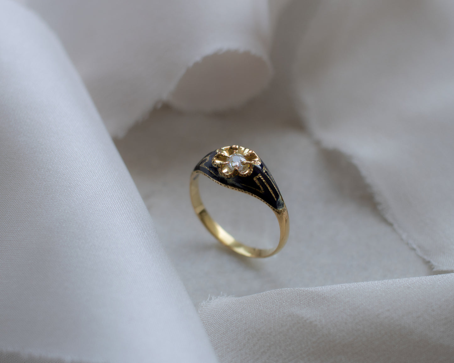 Victorian Rose-Cut Diamond and Enamel Ring UK N
