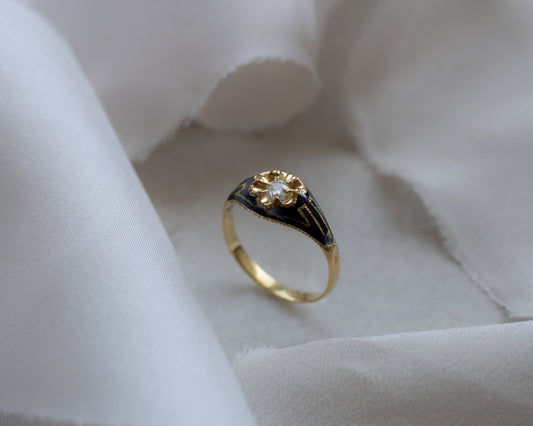 Victorian Rose-Cut Diamond and Enamel Ring UK N