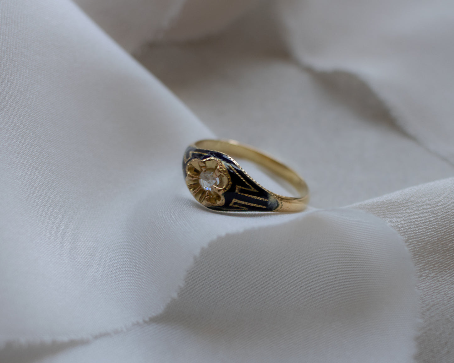 Victorian Rose-Cut Diamond and Enamel Ring UK N