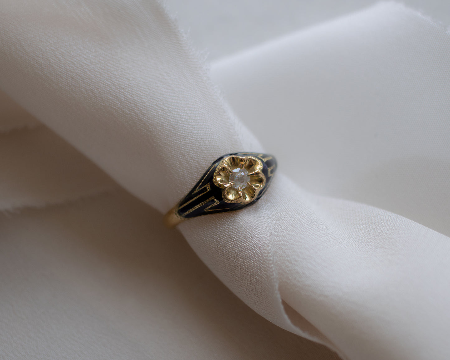 Victorian Rose-Cut Diamond and Enamel Ring UK N