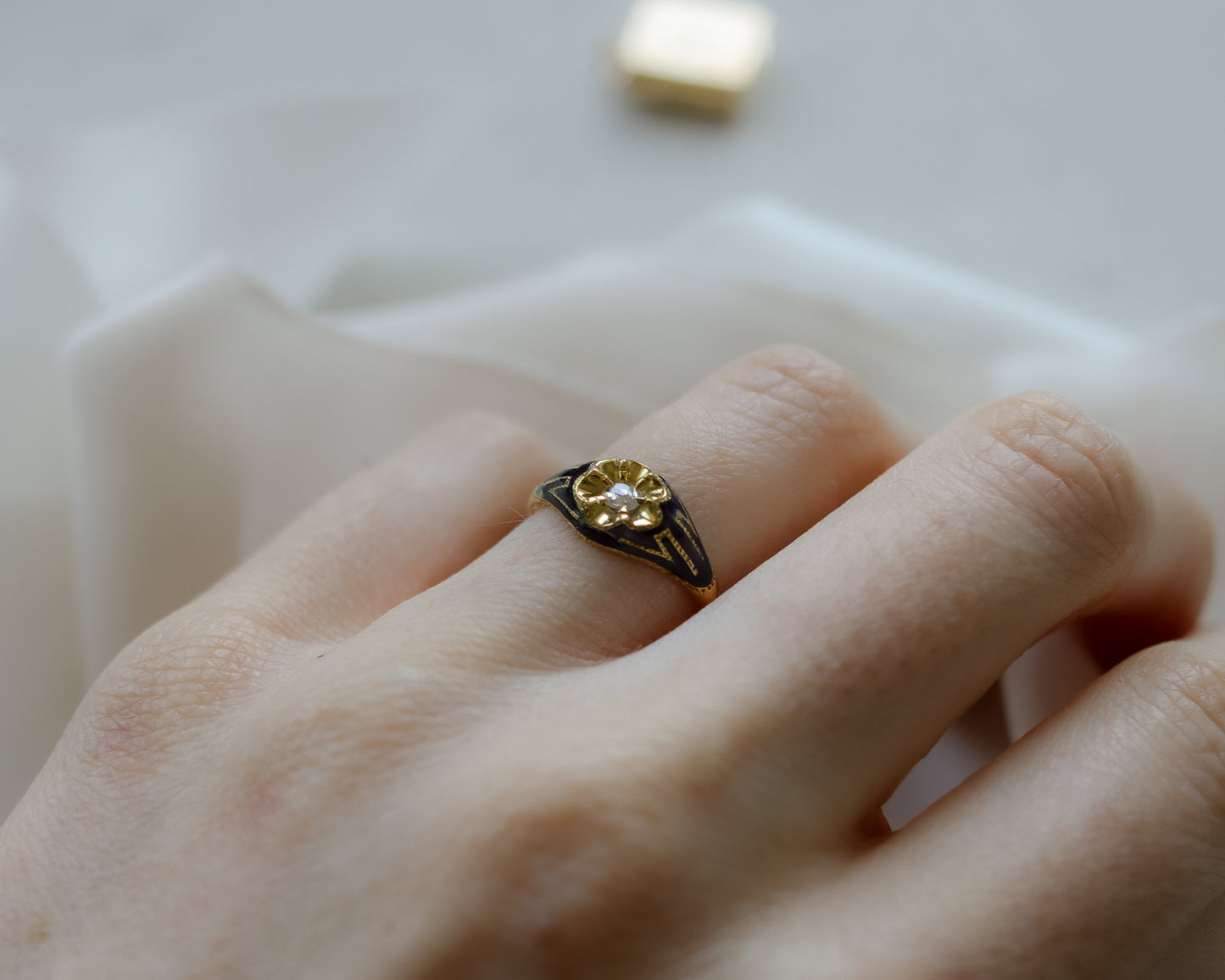 Victorian Rose-Cut Diamond and Enamel Ring UK N