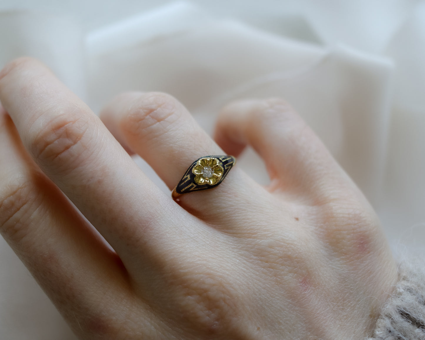 Victorian Rose-Cut Diamond and Enamel Ring UK N