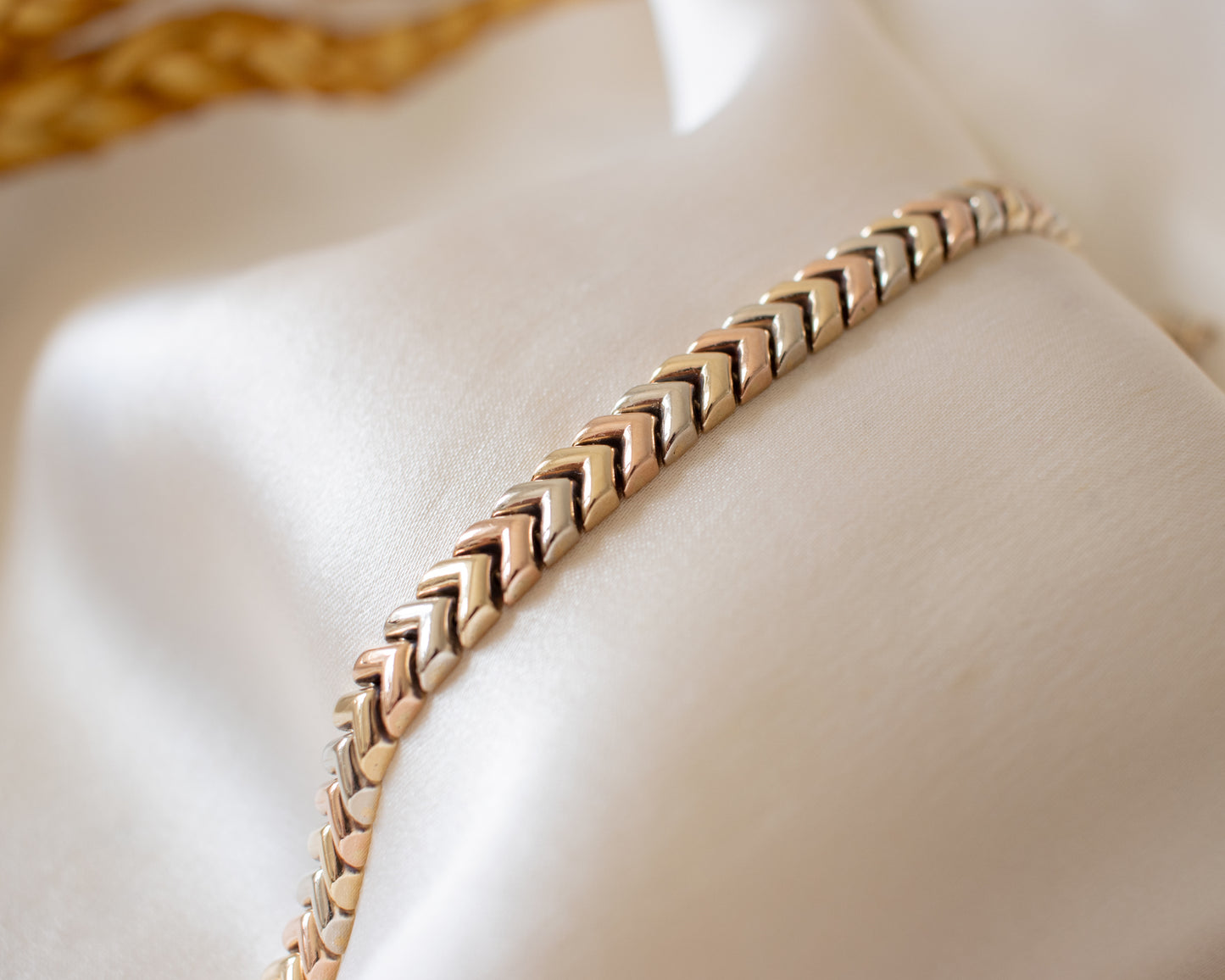 Vintage 1997 9ct Tri-Colour Gold Chevron Bracelet - 13g
